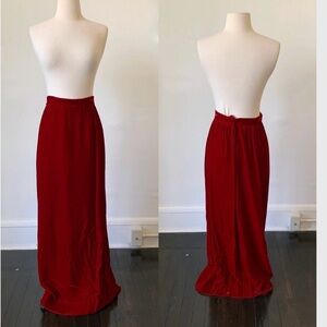 Vintage Dark Red Velvet Maxi Skirt 1970's 70's Red Velvet Gothic Burgundy Skirt